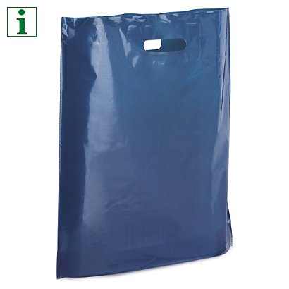 Coloured gloss plastic carrier bags, blue, 390x450x100mm, pack of 100 - 1