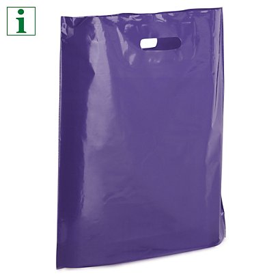 Coloured gloss plastic carrier bags, purple, 390x450x100mm, pack of 100 - 1