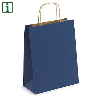 Coloured kraft paper carrier bags with twisted handles, navy, 240x310x120mm, pack of 50 - 1