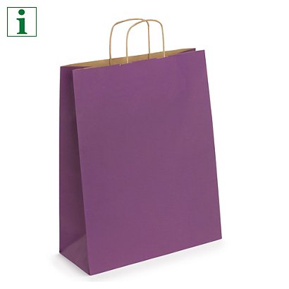 Coloured kraft paper carrier bags with twisted handles, purple, 350x440x140mm, pack of 50 - 1