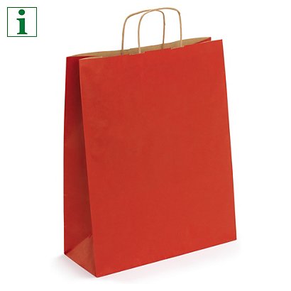 Coloured kraft paper carrier bags with twisted handles, red, 350x440x140mm, pack of 50 - 1