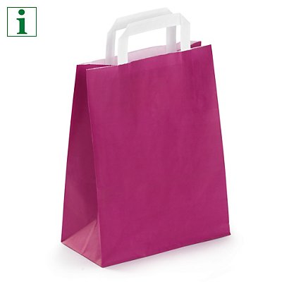 Coloured paper carrier bags with flat handles, fuchsia, 220x340x100mm, pack of 50 - 1