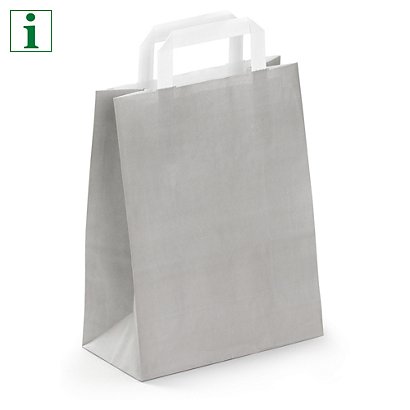 Coloured paper carrier bags with flat handles, grey, 220x340x100mm, pack of 50 - 1