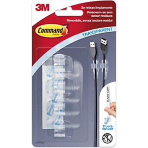 Command™ Clip per cavi, Rotonde trasparenti, 4 clip, 5 strisce piccole Command™ Clip per cavi, Rotonde trasparenti, 4 clip, 5 strisce piccole