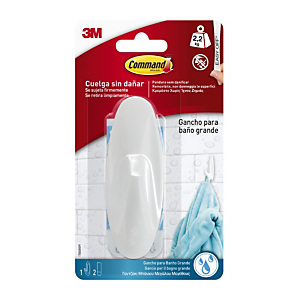 Command™ Gancho colgador de diseño con tiras resistentes al agua, blanco, 1 gancho 2 tiras grandes, 2,3 kg Command™ Gancho colgador de diseño con tiras resistentes al agua, blanco, 1 gancho 2 tiras grandes, 2,3 kg