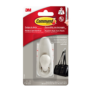 Command™ Gancho con tiras resistentes al agua, 1,4 kg, níquel cepillado, 1 gancho, 2 tiras medianas Command™ Gancho con tiras resistentes al agua, 1,4 kg, níquel cepillado, 1 gancho, 2 tiras medianas