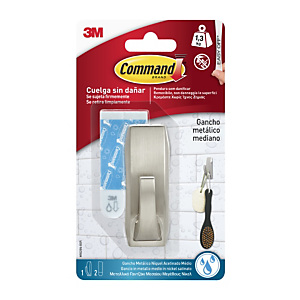Command™ Gancho de metal con tiras resistentes al agua, Modern Reflection, 1,4 kg, níquel cepillado, 1 gancho, 2 tiras medianas Command™ Gancho de metal con tiras resistentes al agua, Modern Reflection, 1,4 kg, níquel cepillado, 1 gancho, 2 tiras medianas