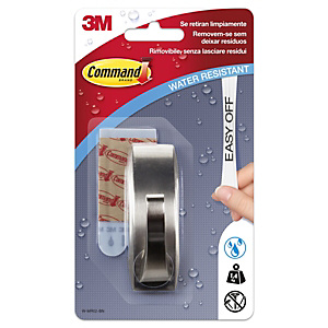 Command™ Gancio in metallo con strisce resistenti all'acqua, Modern Reflection, 1,4 kg, Nickel spazzolato, 1 gancio, 2 strisce medie Command™ Gancio in metallo con strisce resistenti all'acqua, Modern Reflection, 1,4 kg, Nickel spazzolato, 1 gancio, 2 strisce medie