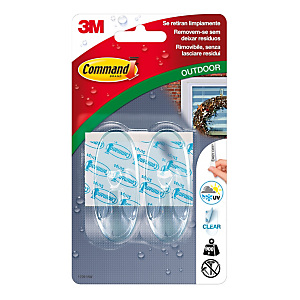 Command™ Gancio ovale, 2 ganci, 4 strisce medie, 900 g, Colore trasparente Command™ Gancio ovale, 2 ganci, 4 strisce medie, 900 g, Colore trasparente