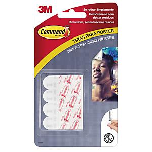 Command™ Tiras para carteles, 158 x 46 mm, 453 g, blanco, 12 tiras pequeñas Command™ Tiras para carteles, 158 x 46 mm, 453 g, blanco, 12 tiras pequeñas