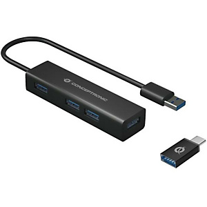 CONCEPTRONIC, Hub, 4-ports usb 3.0 hub with usb-c adap, HUBBIES06B