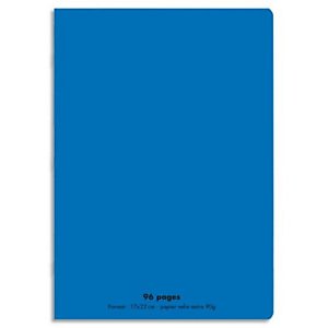 CONQUERANT C9 Cahier piqûre 17x22cm 96 pages 90g grands carreaux Seyès. Couverture polypropylène Bleu