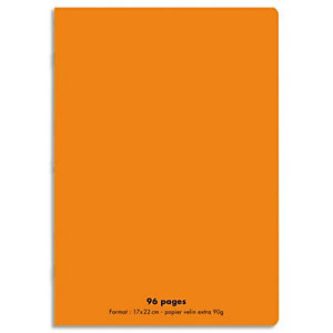 CONQUERANT C9 Cahier piqûre 17x22cm 96 pages 90g grands carreaux Seyès. Couverture polypropylène Orange