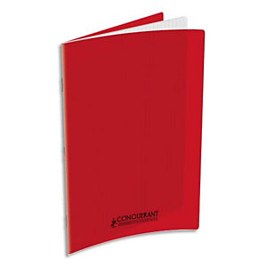 CONQUERANT C9 Cahier piqûre 21x29,7cm 48 pages 90g grands carreaux Seyès. Couverture polypropylène Rouge