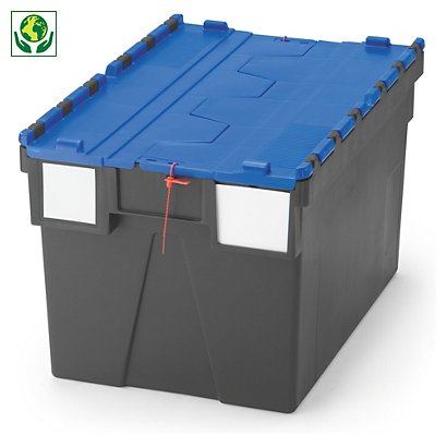 Contenedor de plástico reciclable con tapa azul 600 x 400 x 310 mm - 1