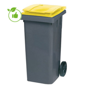 Conteneur poubelle 2 roues SULO prise frontale 120 L gris/ jaune Conteneur poubelle 2 roues SULO prise frontale 120 L gris/ jaune