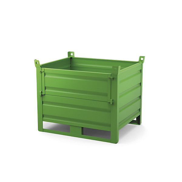 Contenitore industriale inforcabile in metallo verde con portello 1200 x 800 x 845 mm portata 1000 kg - 1