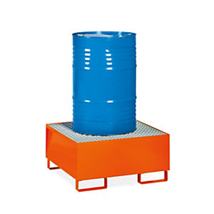 Contenitore porta fusti, Capacità 210 litri per 1 fusto da 200 l, 86 x 86 x 43 cm, Arancione/Grigio