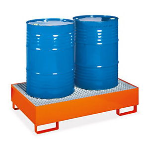 Contenitore porta fusti, Capacità 210 litri per 2 fusti da 200 l, 134 x 85 x 33 cm, Arancione/Grigio