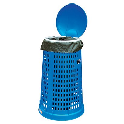 Corbeille vigipirate 1er prix en polyéthylène bleu avec couvercle pour sac poubelle 110 L - 1