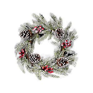 Corona di Natale innevata con pigne e bacche, ø 50 cm