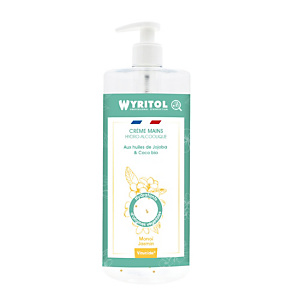 Crème hydroalcoolique Wyritol, parfum monoï jasmin, flacon pompe de 500 ml Crème hydroalcoolique Wyritol, parfum monoï jasmin, flacon pompe de 500 ml