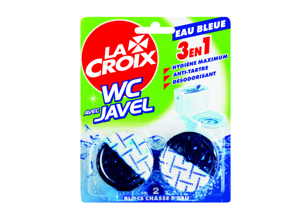 La Croix Bloc WC LACROIX - 3en1 - Chasse d'eau -  Eau bleue et Javel - Lot de 2
