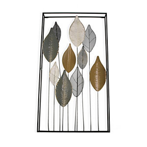 Cuadro de metal, detalle hojas metálicas colores, 50 x 90 cm