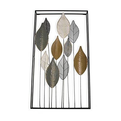 Cuadro de metal, detalle hojas metálicas colores, 50 x 90 cm - 1