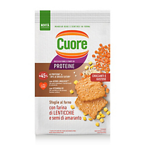 CUORE Sfoglie croccanti cotte al forno con farina di lenticchie rosse, mais e semi di amaranto, 170 g CUORE Sfoglie croccanti cotte al forno con farina di lenticchie rosse, mais e semi di amaranto, 170 g
