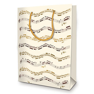 Da Vinci Shopper in carta, Misura media, 18 x 22 x 9 cm, Fantasia Note musicali (confezione 6 pezzi)