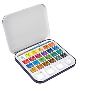 DALER ROWNEY Acquerelli Aquafine - colori assortiti - scatola metallo 24 acquerelli + pennello + tavolozza DALER ROWNEY Acquerelli Aquafine - colori assortiti - scatola metallo 24 acquerelli + pennello + tavolozza