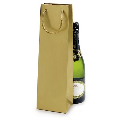 Darčeková taška na fľaše z lakovaného papiera 100x100x400mm, zlatá - 1