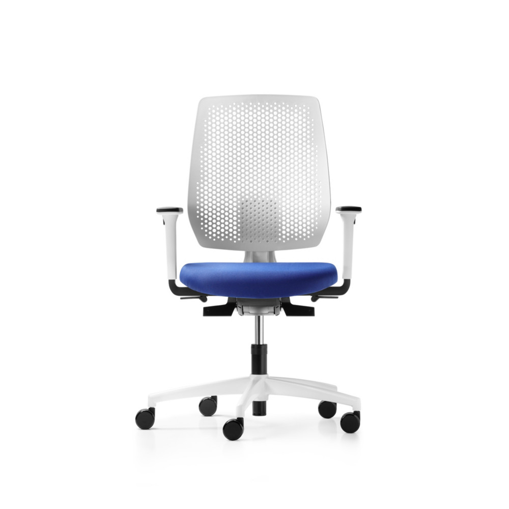 Dauphin Fauteuil de bureau ergonomique Speed-O - dossier résille et piètement coloris Blanc - assise coloris Bleu