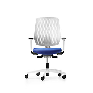 Dauphin Fauteuil de bureau ergonomique Speed-O - dossier résille et piètement coloris Blanc - assise coloris Bleu