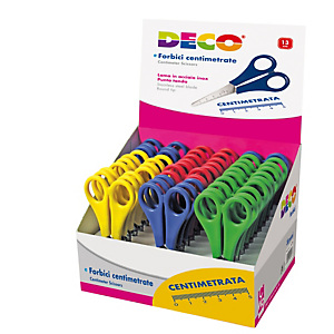 DECO Forbici centimetrate - punta tonda - 13 cm - lama in acciaio inox - colori assortiti - conf. 30 pezzi DECO Forbici centimetrate - punta tonda - 13 cm - lama in acciaio inox - colori assortiti - conf. 30 pezzi