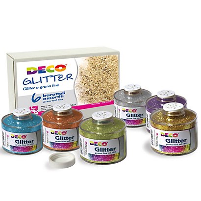 DECO Glitter grana fine - 150 ml - colori assortiti  - set 6 barattoli - 1