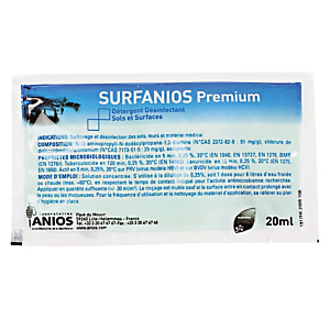 Détergent désinfectant Surfanios premium Anios, 500 doses de 20 ml Détergent désinfectant Surfanios premium Anios, 500 doses de 20 ml