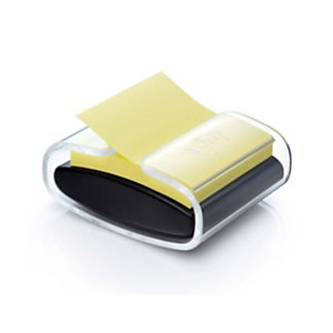Dispenser Post-it® Z-Note PRO nero + 1 blocchetto di foglietti Post-it® Super Sticky Z-Notes Giallo Canary™, 76 x 76 mm