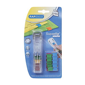 Distributeur  Supaclip® 40 Transparent Rapesco + 25 pinces multicolores