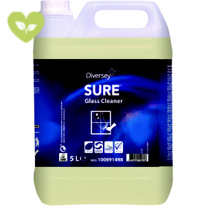 Diversey SURE Glass Cleaner Detergente per vetri, A base vegetale ,Biodegradabile al 100%, Tanica 5 litri