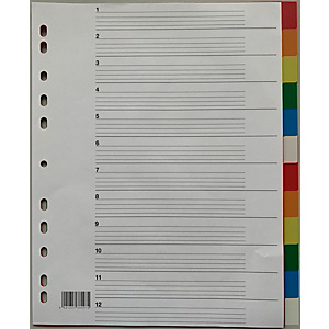 Divisori neutri, 12 scomparti maxi, Polipropilene, Bianco con tasti colorati Divisori neutri, 12 scomparti maxi, Polipropilene, Bianco con tasti colorati
