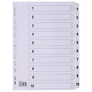 Divisori numerici A4, 10 tasti numerati 1-10, Carta 170 g/m², Bianco Divisori numerici A4, 10 tasti numerati 1-10, Carta 170 g/m², Bianco