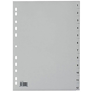 Divisorio prestampato, A4, 12 tasti Mesi 1-12, Polipropilene, Grigio Divisorio prestampato, A4, 12 tasti Mesi 1-12, Polipropilene, Grigio