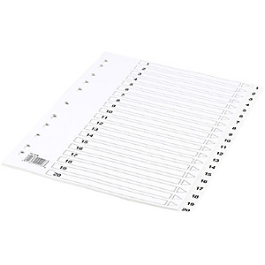 Divisorio prestampato, A4, 20 tasti numerati 1-20, Polipropilene, Bianco Divisorio prestampato, A4, 20 tasti numerati 1-20, Polipropilene, Bianco