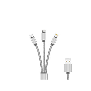 DLH CABLE 3 EN 1 USB-A VERS USB-C / MICRO USB / APPLE LIGHTNING, Argent, Blanc, USB A, 1,2 m, Mâle, Compatible pour charger tous les smartphones USB-C DLH CABLE 3 EN 1 USB-A VERS USB-C / MICRO USB / APPLE LIGHTNING, Argent, Blanc, USB A, 1,2 m, Mâle, Compatible pour charger tous les smartphones USB-C