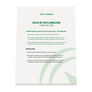 DOHE Libro con hojas de reclamaciones Junta de Andalucía Castellano / Inglés.