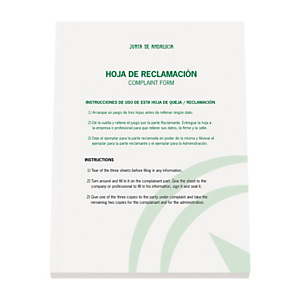 DOHE Libro con hojas de reclamaciones Junta de Andalucía Castellano / Inglés. DOHE Libro con hojas de reclamaciones Junta de Andalucía Castellano / Inglés.