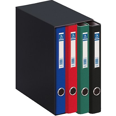 DOHE Oficolor Box de 4 carpetas de anillas, Folio, cartón plastificado, lomo 40 mm, colores surtidos - 1