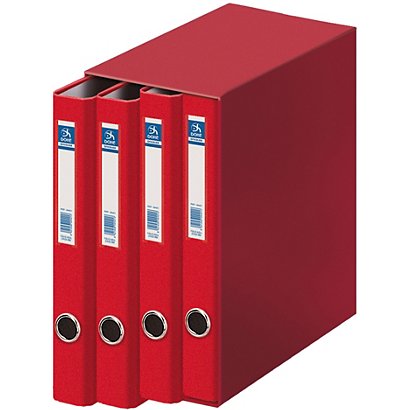 DOHE Oficolor Box de 4 carpetas de anillas, Folio, cartón plastificado, lomo 40 mm, rojo - 1